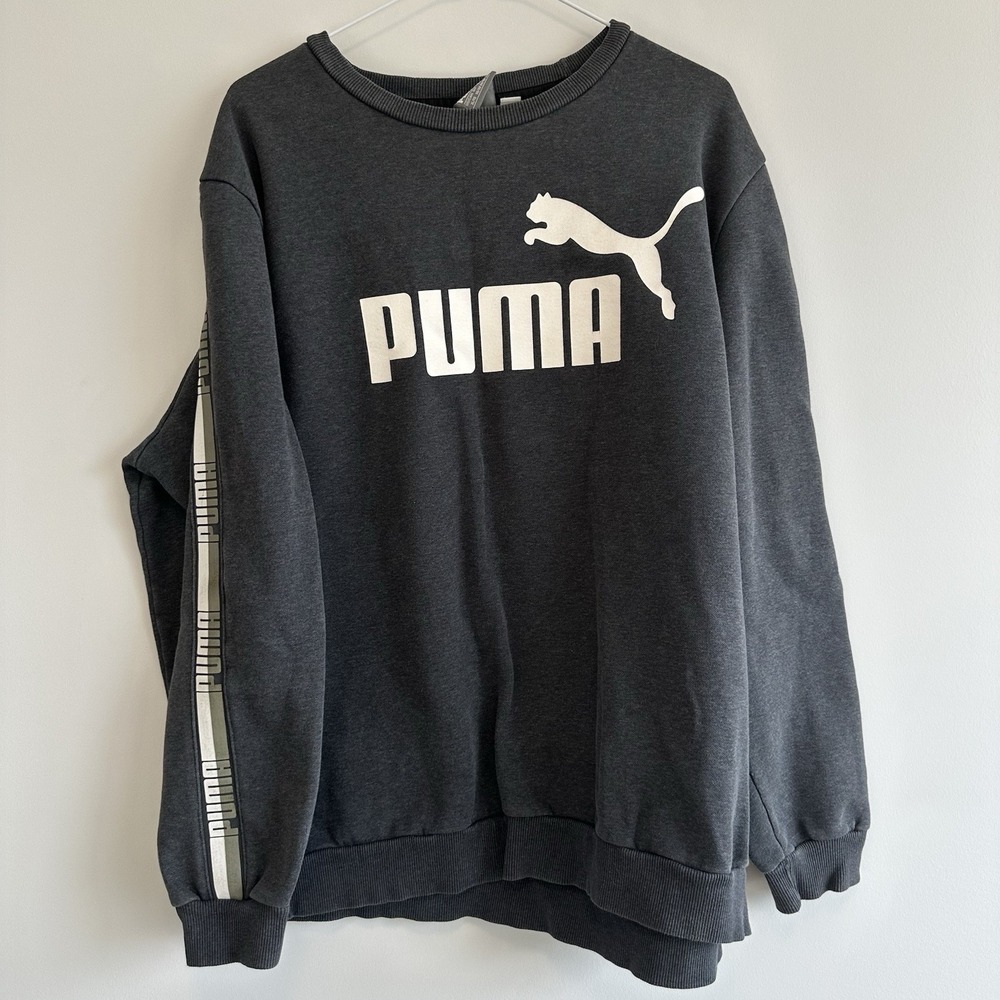 Classic Puma Sweatshirt Mens XL Arm Decals Stripe Crewneck Pullover Big Logo